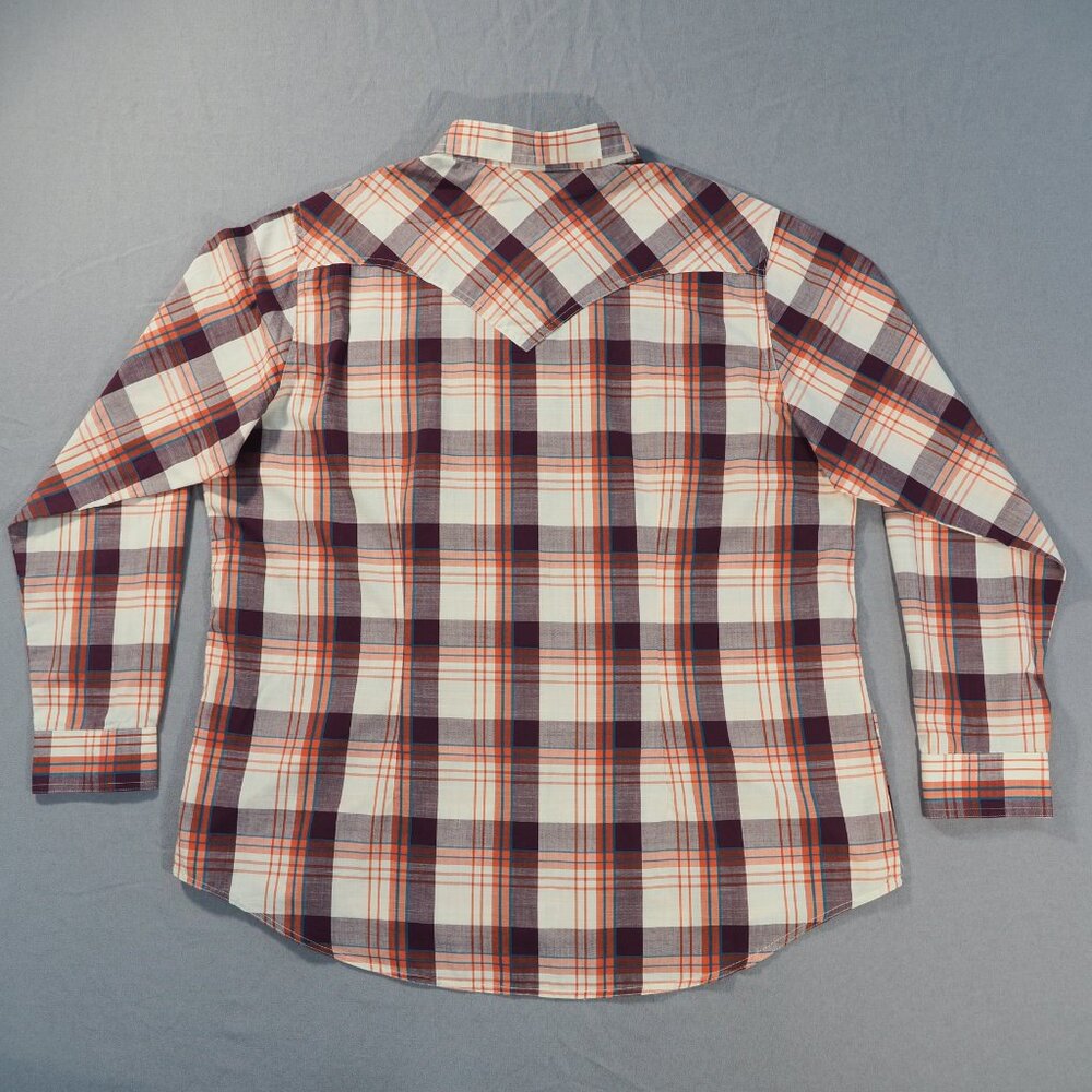 Wrangler Retro Shirt Women XXL Orange Purple Plaid Pearl Snap Western Yoke Rodeo - Picture 2 of 7